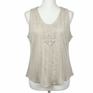 LIMS Vintage Crochet Lace Tank Top M Boho Cottagecore Cream Sleeveless Blouse